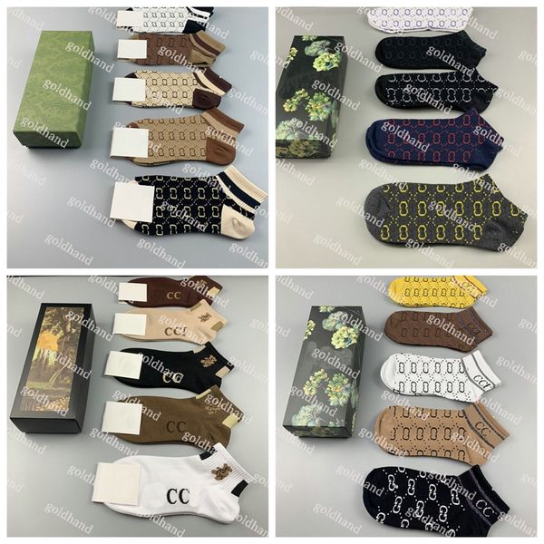 

designer mens womens socks five pair luxe sports summer mesh letter printed sock embroidery cotton with box, Black