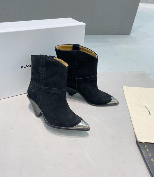 

classic isabel boots marant lamsy embellished black suede ankle boots runway fashion metal heel toe6123410