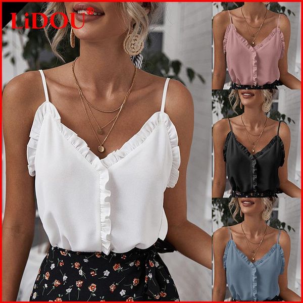 

t-shirt tshirt damski 2022 nowy letni temperament seksowny dekolt w serek ruffles backless sweter jednolita szyfonowa koszulka damska to, White