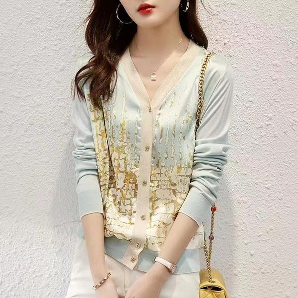 

sweaters spring and summer new chiffon knitted cardigan women's thin section longsleeved vneck highquality fashion chic small shirt, White;black