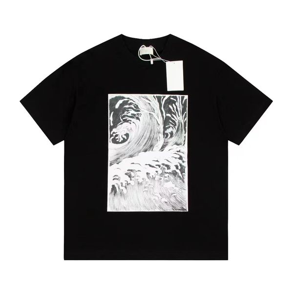 

mens t shirt designer short sleeve wave pattern printed loose pullover hip hop street unisex, White;black