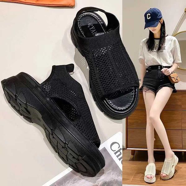 

sandals saltos claros 2022 sandlias sapatos de vero plana mulher terno feminino bege alpercatas plataforma aberto toe allmatch flor feminina, Black