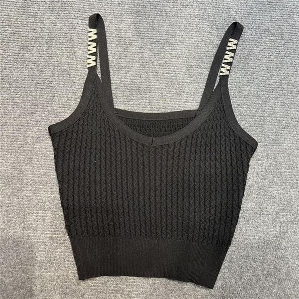 

women sling t shirt tanks knits rhinestone letters strap knitting vest fashion womens bottoming shirts 242j, Black