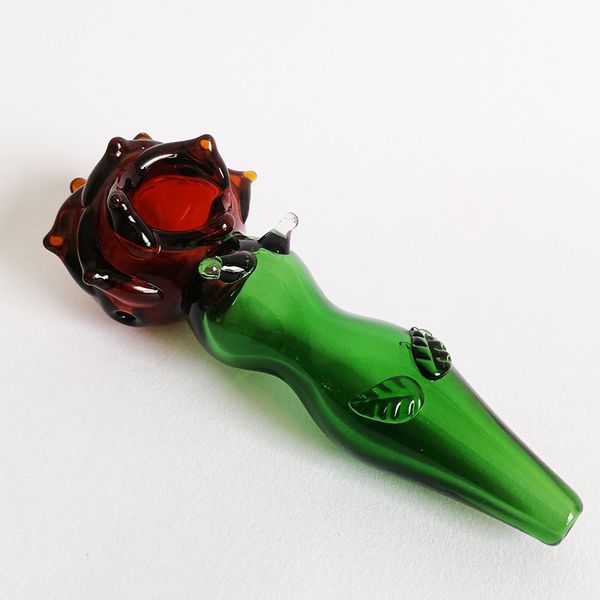 

2023Factory Sale Glass Hand Pipe New Red Rose Thick Smoking Pipes Tobocco Spoon Burner 5.5inch Length