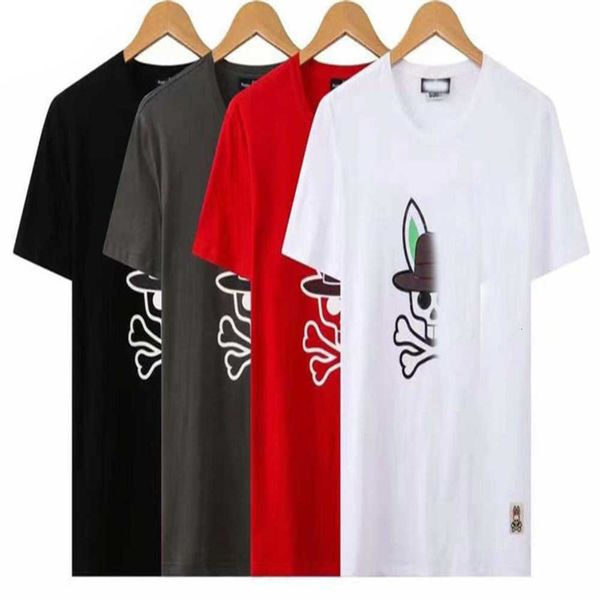 

men's psycho bunny men's short t-shirt polo shirts colorful skull rabbit round neck european and american street fashion couple t, White;black
