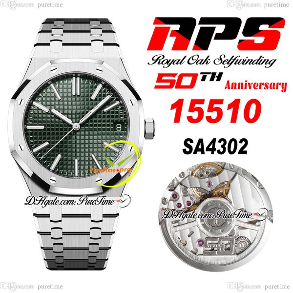 

apsf 1551 50th anniversary sa4302 automatic mens watch 41 ultra thin green textured dial stainless steel bracelet super edition reloj hombre, Slivery;brown