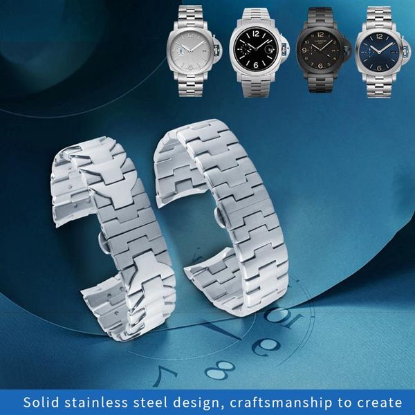 

watch bands stainless steel butterfly buckle clasp 24mm silver for panerai watch with tools pam01058 pam00722239b, Black;brown