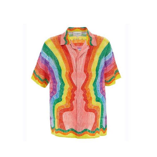 

23ss new casablanca designer shirt original product colored portrait rainbow eyes couple twill silk short sleeve shirt, White;black