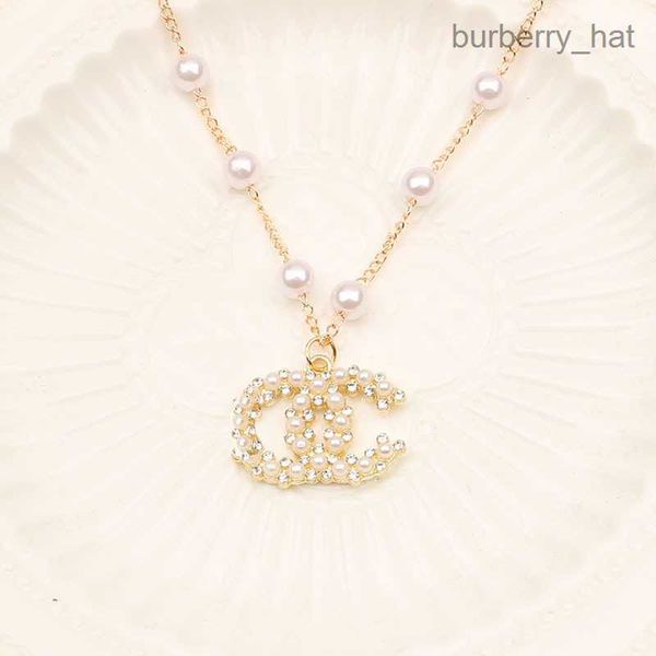 

luxury designer brand double letter pendant necklaces chain 18k gold plated pearl crysatl rhinestone sweater long newklace for women wedding, Silver