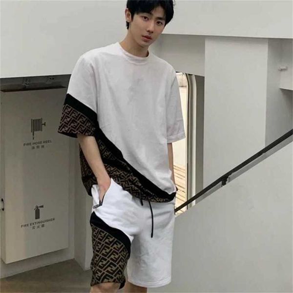 

20% off original spring/summer new double old flower splice jacquard short sleeve t-shirt for men and women loose half sleeves, White;black
