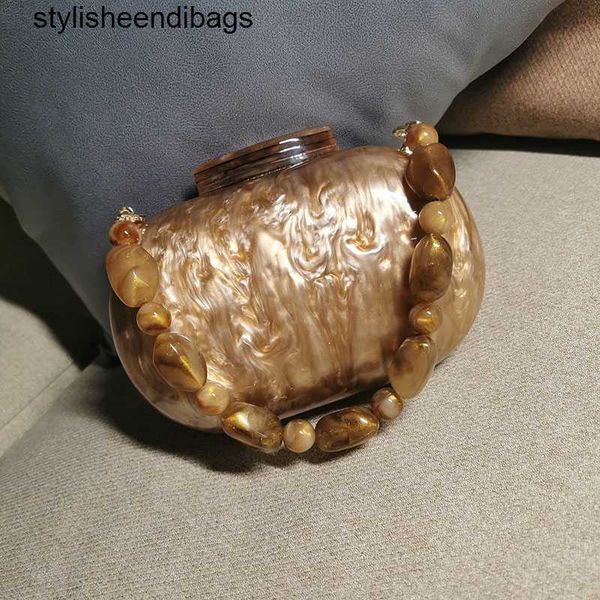

stylisheendibags shoulder bags brown acrylic evening clutches coffee egg shape women handbags luxury pearlescent wedding wallet prom party s