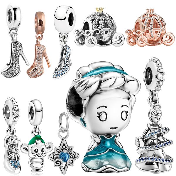 

925 sterling silver charm suitable for glass slippers cz high heel pendant, used to make female pandora bracelet accessories diy, Bronze;silver