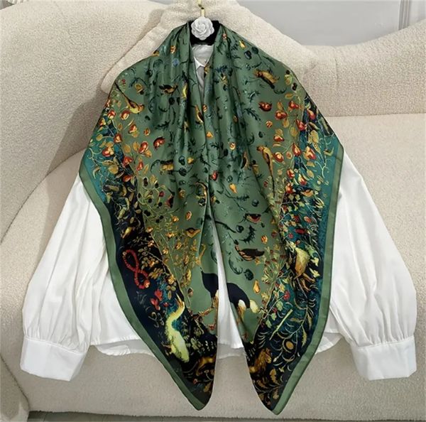 

women's fashion retro colored scarf warm shawl, imitation silk cuckoo bird print large square scarf, Blue;gray