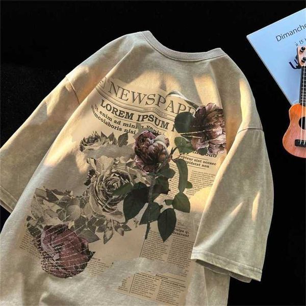 

22% off american fashion washed short t-shirt men's street body oversize 5/4 sleeve summer, White;black