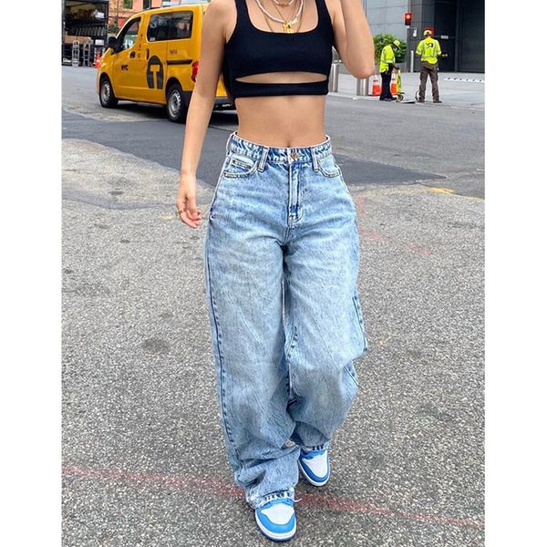 

women's jeans xingqing women jeans y2k aesthetic mid waist loose baggy trousers 2000s denim pants korean fashion cargo pants streetwear, Blue
