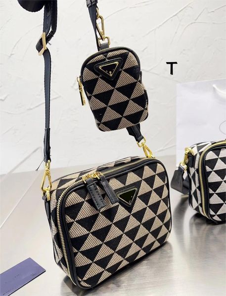 

designers camera bag jacquard fabric crossbody bags women men canvas handbags zipper pouch detachable nylon shoulder strap wallet