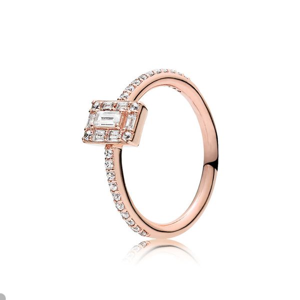 

rose gold square halo ring for pandora 925 sterling silver wedding designer rings for women girlfriend gift cz diamond love rings with origi, Slivery;golden