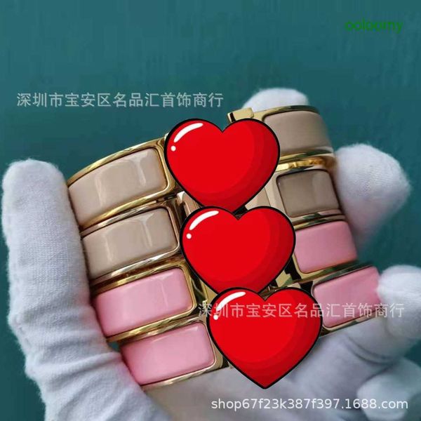 

hemrres designer bracelet love home letter h enamel bracelet female couple wide and narrow version buckle brass 18k rose gold tidal mesh red, Black