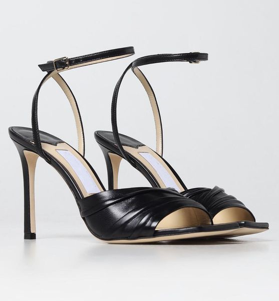 

famous 23s/s basil sandals shoes nappa leather high heels modern elegance square toe women party wedding gladiator sandalias eu35-43, Black