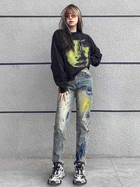 

Women's Hoodies Women's Clothing Cotton Sweater 3D Printing Korean Fashion Loose Large Size Long-sleeved Tops Y2k Hip-hop Harajuku, Black