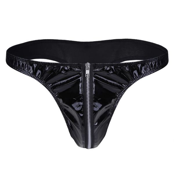 

lingerie men's pvc mirror bright leather briefs zipper thong, Black;white