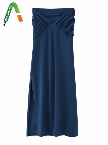 

skirts adherebling summer fashion slim women traf ruched vshape high waist split side package hip female maxi long 230424, Black
