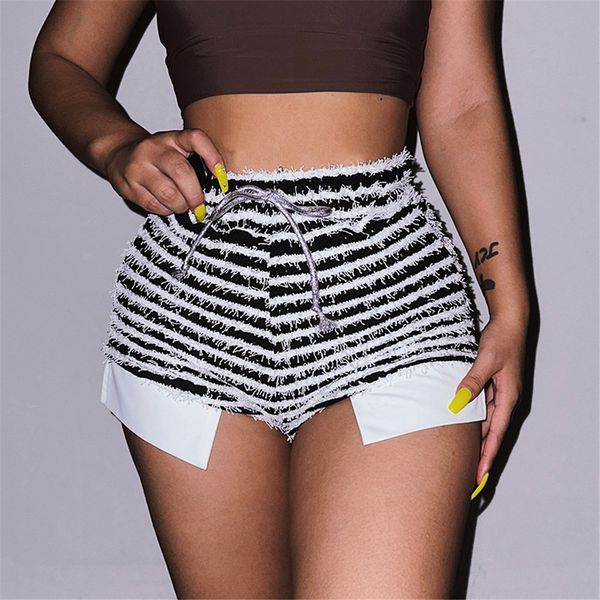 

new designer summer striped shorts women high waist drawstring shorts casual sporty biker shorts fashion y2k stripe short pants bulk items w, White;black