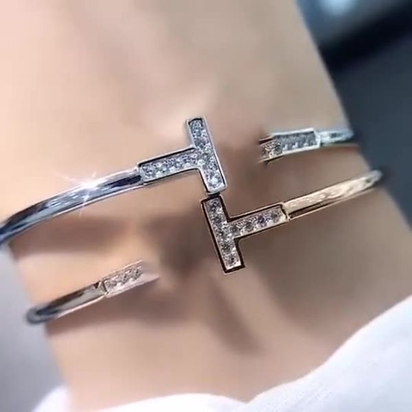 

classic brand double t shape open bangle bracelet stainless steel jewelry for gift, Black