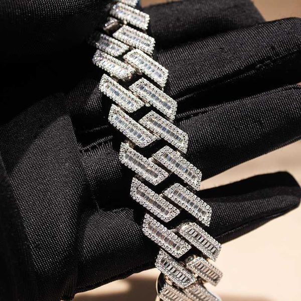 

custom jewelry 20mm iced out vvs baguette cut moissanite 925 sterling silver cuban bracelet
