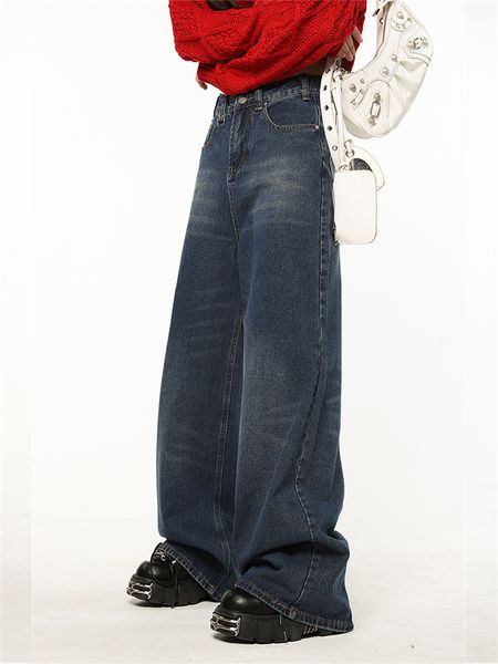 

women's jeans women's jeans high waist vintage straight baggy denim pants streetwear chic design fashion wide leg trouser fall win, Blue