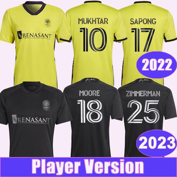 

2023 nashville player version sc soccer jerseys mccarty mukhtar home navy away football shirt leal zubak zimmerman short sleeve, Black;yellow