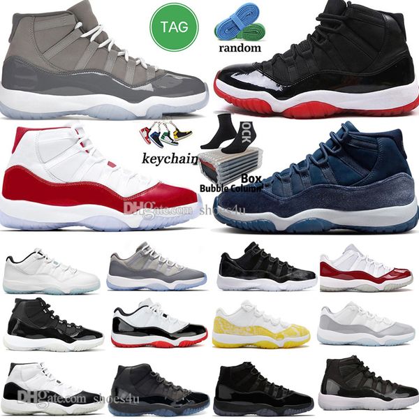 

11 basketball shoes men women 11s gement cherry cool cement grey concord bred blue midnight navy velvet space jam 25th anniversary mens trai, Black