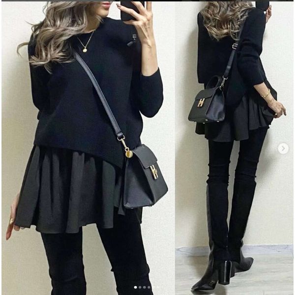 

2023 New European And American Niche Design Black Casual Style Long Sleeved Knit Shirt+suspender Shirt Fashion Two-piece Set