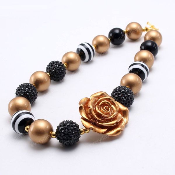 

baby girls gold rose flower beads necklace handmade kid children chunky bubble gum beaded necklace jewelry for gift, Silver