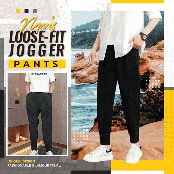 

pants men's super cooling loosefit jogger pants ice silk pants casual trousers loose sports ninepoint pants summer thin pants, Black