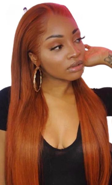 

ginger straight lace front wig colored 13x4 wigs ginger orange glueless straight human hair wigs for women, Black;brown