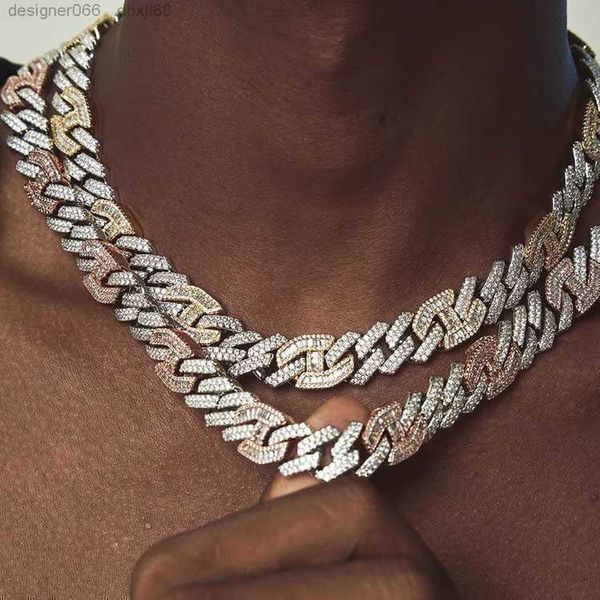 

fashion design hip hop link necklace with fire moissanite diamond mens cuban chain 15mm necklaces 925 sterling silver