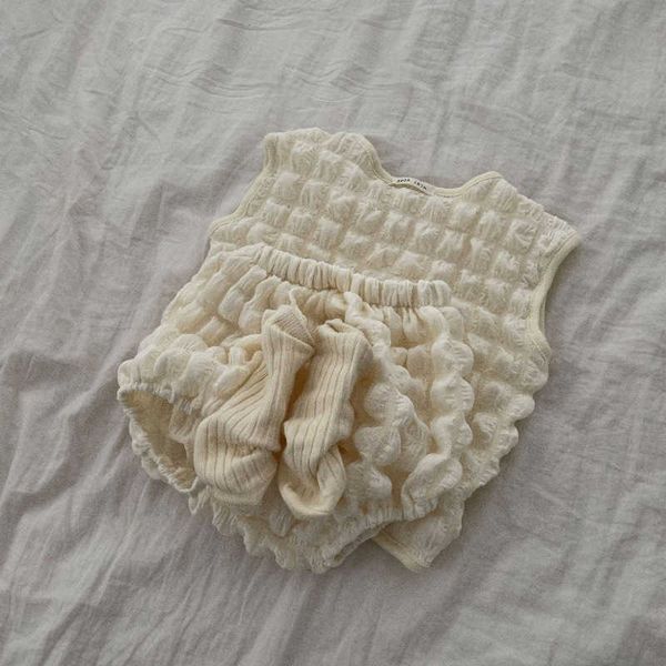

clothing sets infant summer cute sleeveless set girl fashion bubble lattice dimensional fluffy vest and boy soft comfortable cotton shorts 2, White