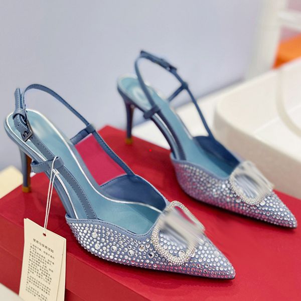 

2023 stilettos women 's shoes sandals women rhinestone chain bride dresses buckle high heels pointed toe ankle bright diamond-chain hig, Black