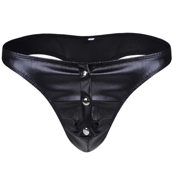 

lingerie men's patent leather briefs hidden buckle crotch thong, Black;white