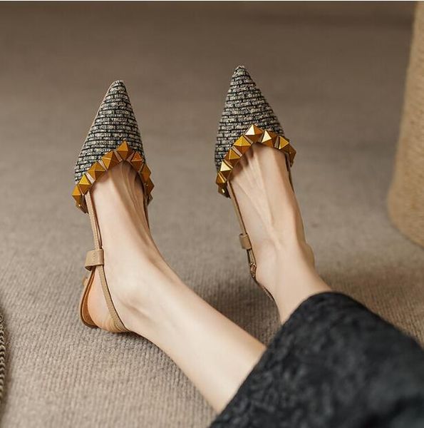 

vintage cover toe mouse heel rivets slingbacks women fashion kitten heel leather lady single shoes wedding dress shoes, Black