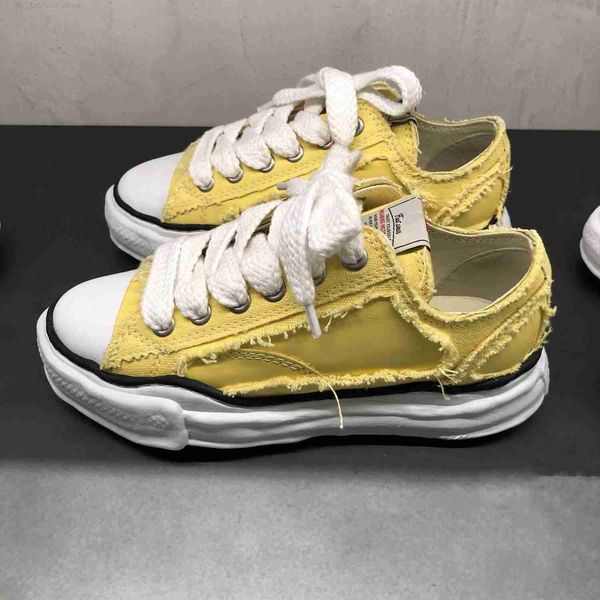 

co branded maison mihara yasuhiro mmy shoes dissolve shoes men casual canvas shoes women's sneakers vintage lace-up yellow solid men&#0