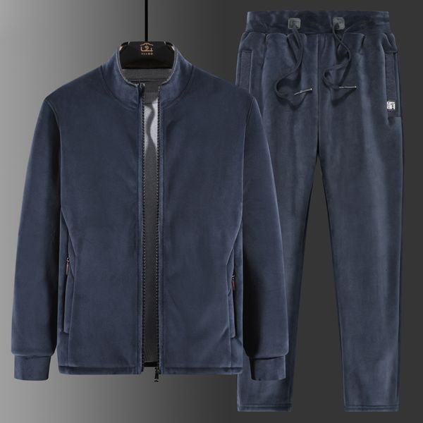 

men's tracksuits men fleece suit two-piece plus velvet winter thick warm suit male lamb velvet suit casual tracksuit plus size 8xl 7xl, Gray