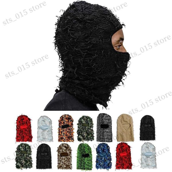 

beanie/skull caps baraklafa knitted hat funny camo single hole mask warm pullover head woolen hat cold hat t230424, Blue;gray
