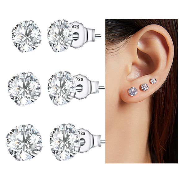 

dangle chandelier 3 pairs stud earrings set 925 sterling silver stone cz minimalist fashion earrings 4mm 5mm 6mm diameter bse166 230422