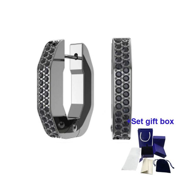 

swa fashion earrings dextera large hoop earrings, octagon, small size, black, exquisite gift box ing, Golden