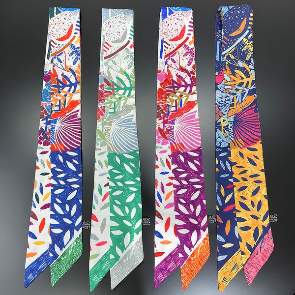 

luxury long silk scarf female animal horse print thin narrow scarf bag hair band ribbon scarfs women neckerchief 5x90cm, Blue;gray