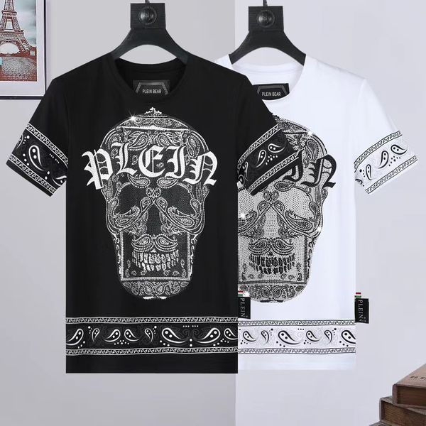 

plein bear t shirt mens designer tshirts brand clothing rhinestone pp skull men t-shirt round neck ss hawaii plein with crystals hip hop tsh, White;black