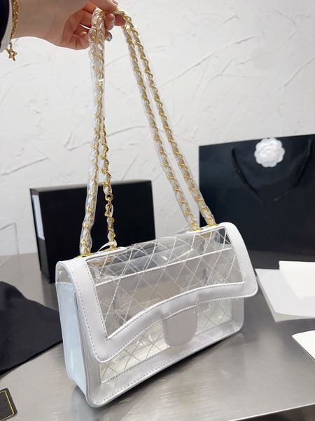 

tz 5 colors summer jelly bag pvc transparent cf flap handbags gold metal hardware chain bag women's fashion shoulder crossbody bag outd