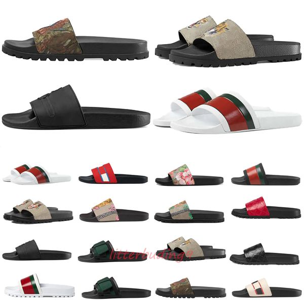 

men slides slipper designer flip flop for womens bee original sandals summer sandal tiger floral brocade flat slipper striped beach slippers, Black